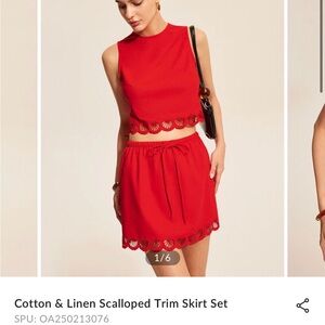 Commense Vibrant Red Scalloped Skirt Set
